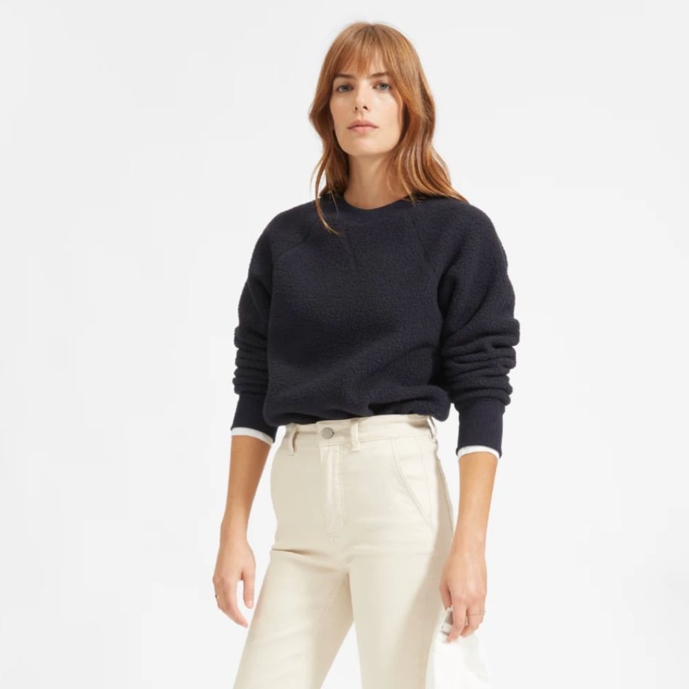 Everlane ReNew Fleece Raglan Sweatshirt Black S